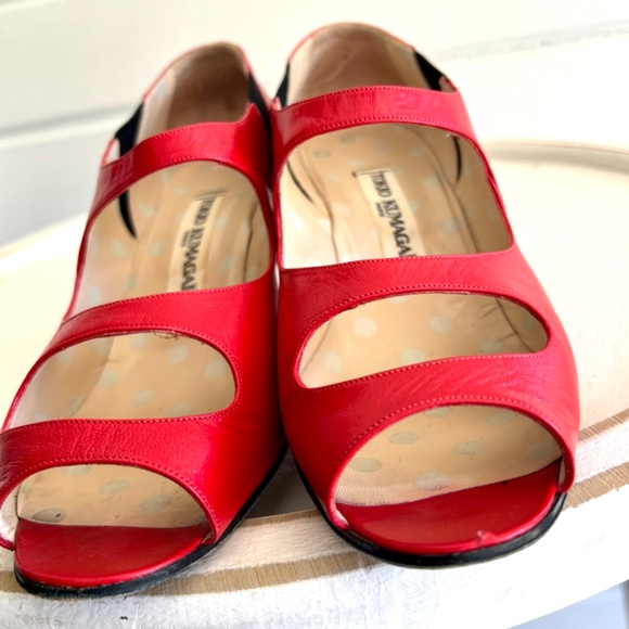 Vintage TOKIO KUMAGAI Red/ Black Leather Pumps Made In Italy - 39 1/2 - Picture 5 of 13